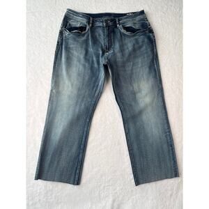 Buffalo David Bitton Six-X Jeans Men 38x32 Straight Stretch Raw Hem Denim